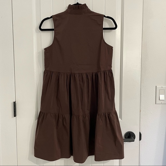 NWOT Olivaceous Brown Sleeveless Ruffled Neckline Dress - Picture 3 of 4